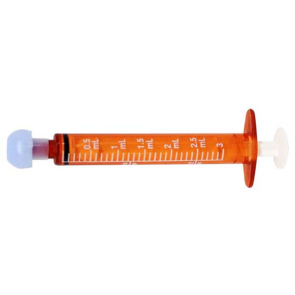 Amber light protective oral syringes with cap